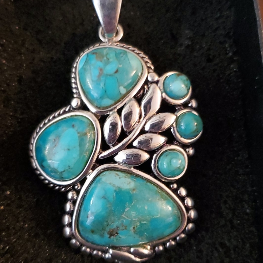 STERLING SILVER TURQUOISE LARGE PENDANT - Picture 2 of 8